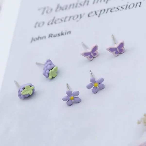 紫花葡萄蝴蝶飛×三套件耳環組