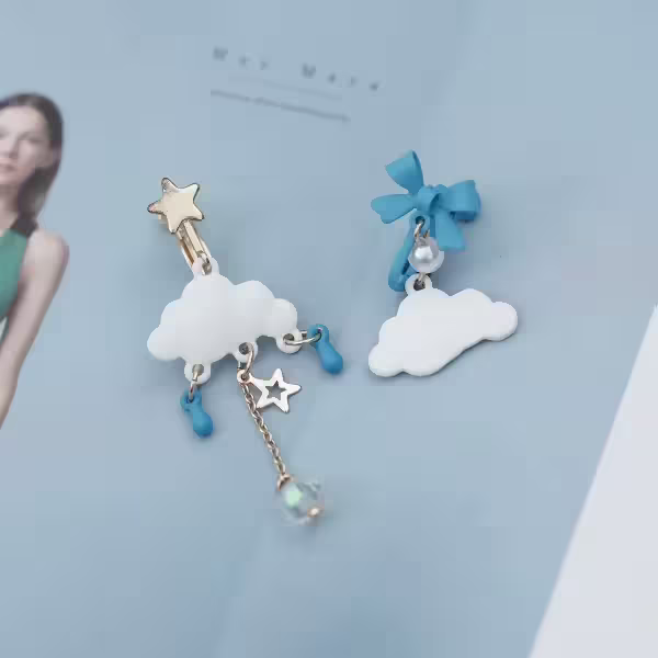 白雲藍雨蝴蝶結×不對稱螺旋耳夾