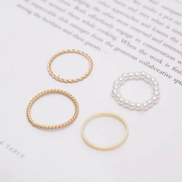 串珍珠圓圈環×四套件戒指組