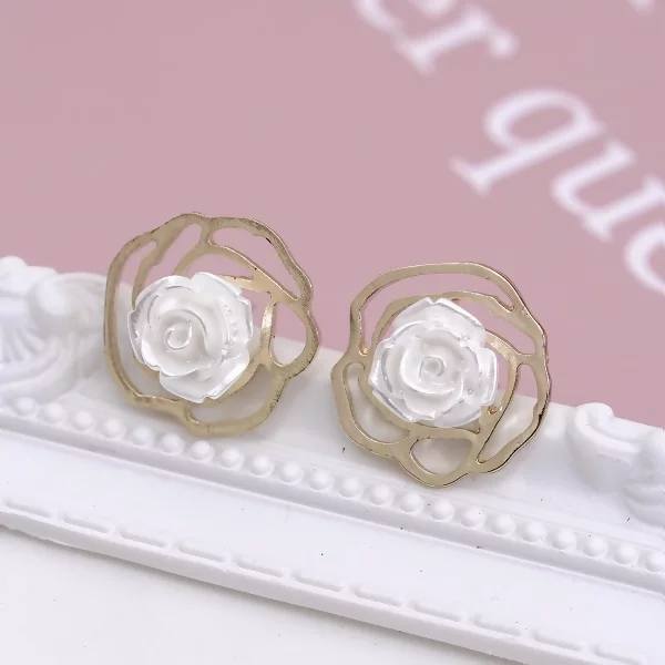 立體白玫瑰×耳環