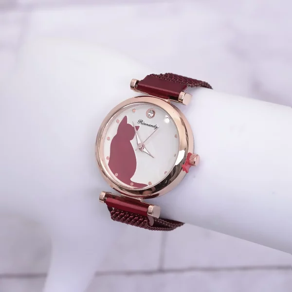 晶鑽小貓咪×磁吸造型型手錶×紅色