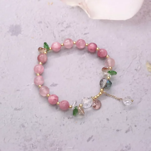 紅莓粉晶綠葉×固定式串珠手鍊