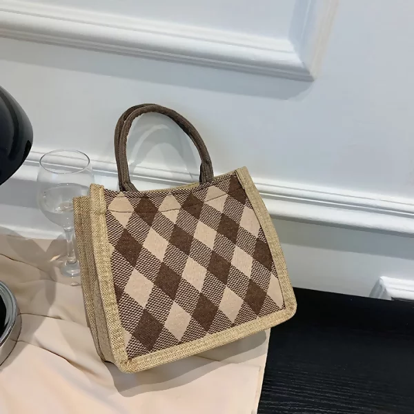 菱型線條紋路×手提包×棕咖