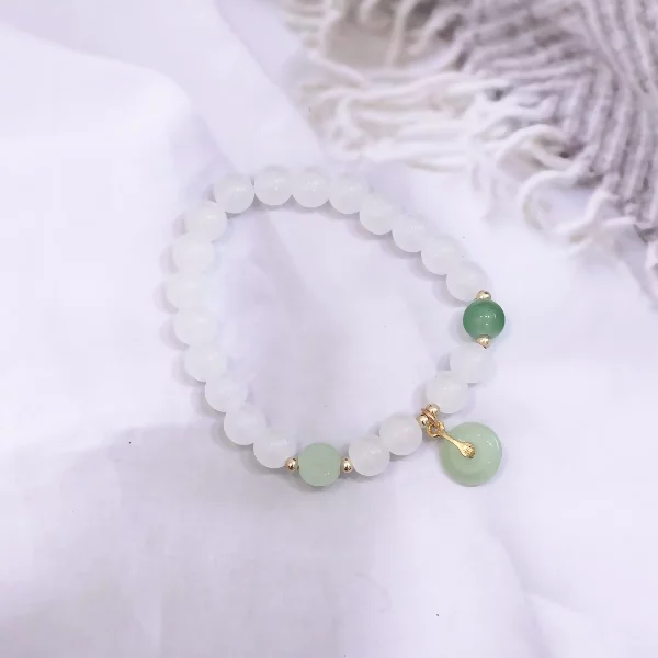 白琉璃平安綠珠×固定式串珠手鍊