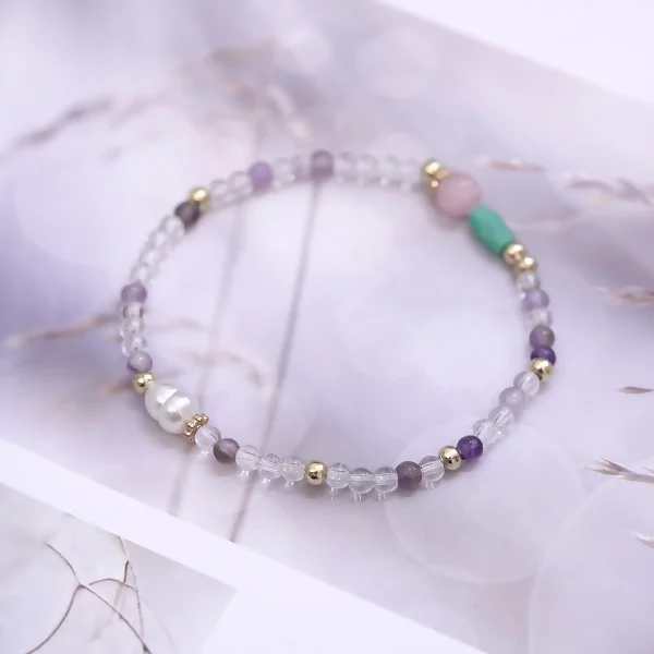 珍珠小紫晶×固定式串珠手鍊