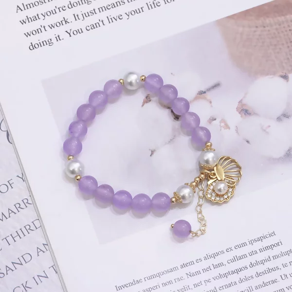 貝殼晶鑽紫晶琉璃×固定式串珠手鍊