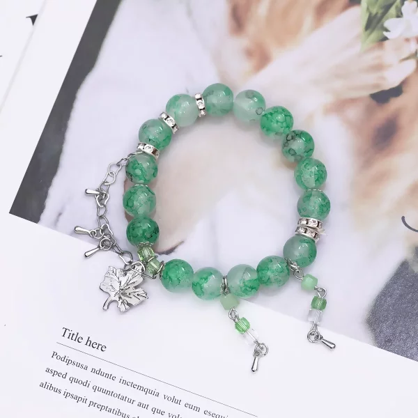 翠綠琉璃楓葉×固定式串珠手鍊