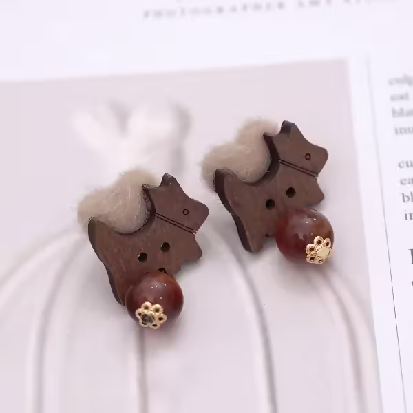 木頭小狗毛毛球×三角耳夾