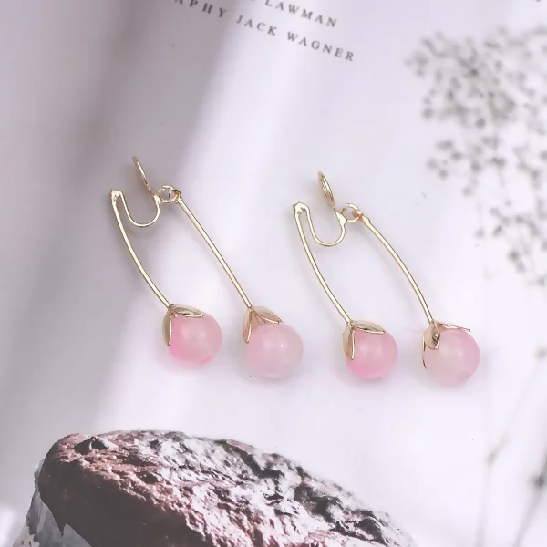 粉色琉璃小櫻桃×蚊香盤U型耳夾