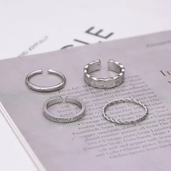 波紋羅馬數字×四套件戒指組×銀色