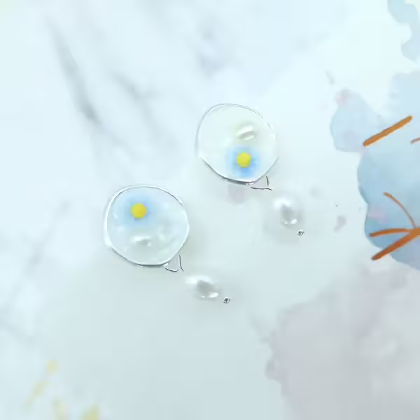 水藍莫內花園×吊墜耳環