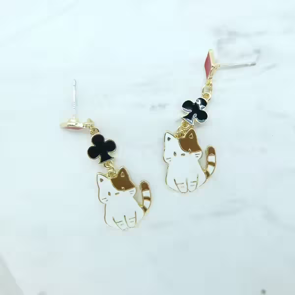 撲克虎斑貓×吊墜耳環