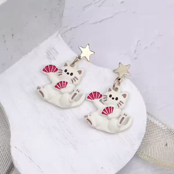 舞扇的吉祥貓×吊墜耳環 