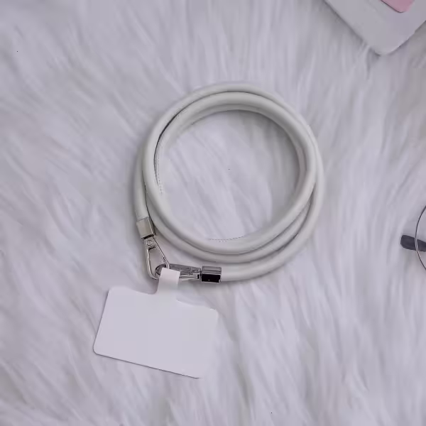 單色簡約皮革×手機斜背雙勾掛繩×白色