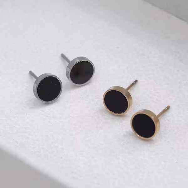 316鋼飾×酷黑圓形×耳釘×銀色
