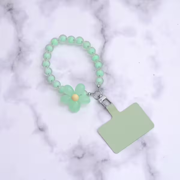 果凍小花朵×手機手提吊飾掛繩×綠色