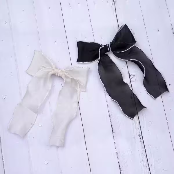 透紗珍珠滾邊蝴蝶結×蝴蝶夾×髮夾×共二色