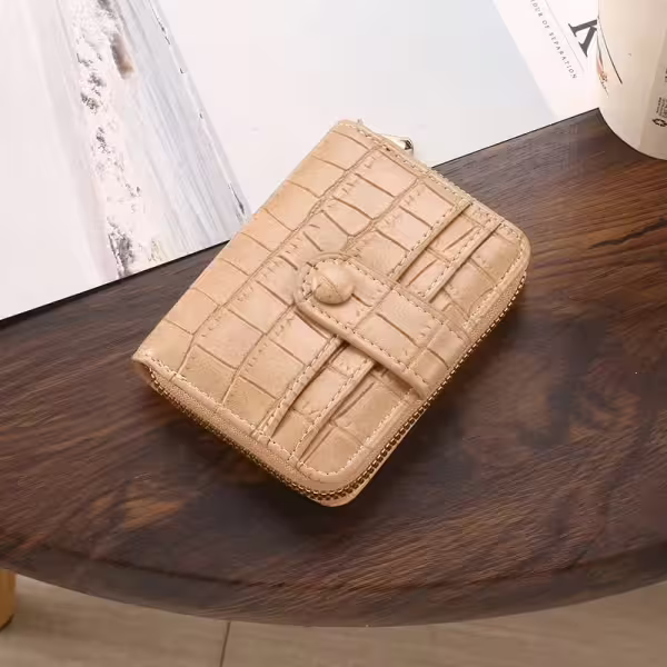 簡約鱷魚紋皮革×風琴卡夾×黃色