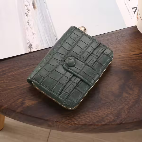 簡約鱷魚紋皮革×風琴卡夾×綠色