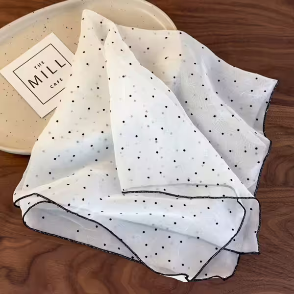 黑白網紗小點點×絲巾×四角頭巾
