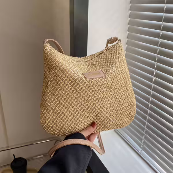 拉菲草編織×斜背包×卡其