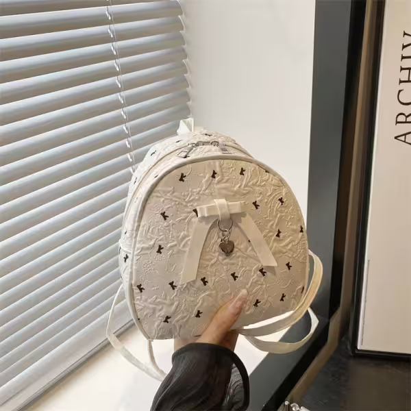 甜心蝴蝶結抓皺感×後背包×白色
