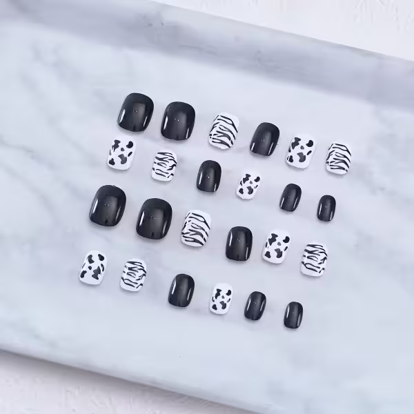 經典動物皮紋亮面×穿戴式手指甲片×二十四入