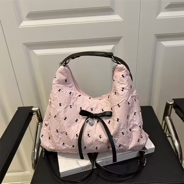 甜心蝴蝶結抓皺感×變形後背包×粉紅