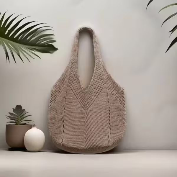 素色M型鏤空針織×肩背包×棕咖