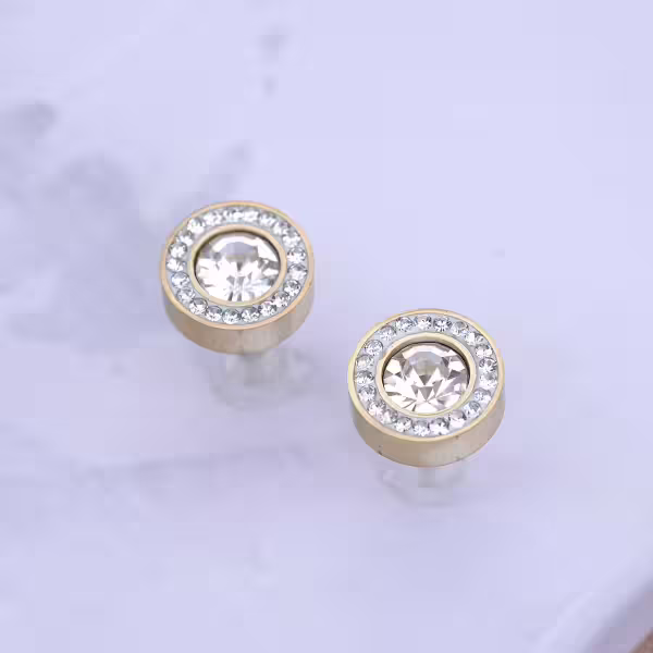 鋼飾×滿鑽圓圈×耳釘×金色