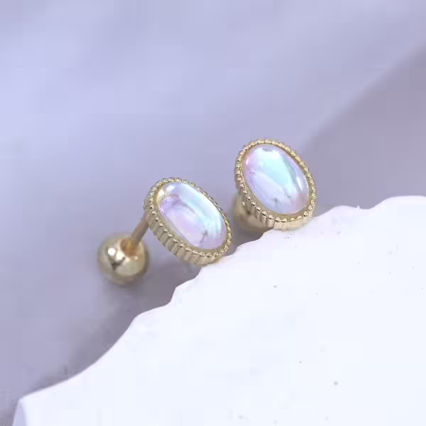 金色橢圓月光×轉珠耳環