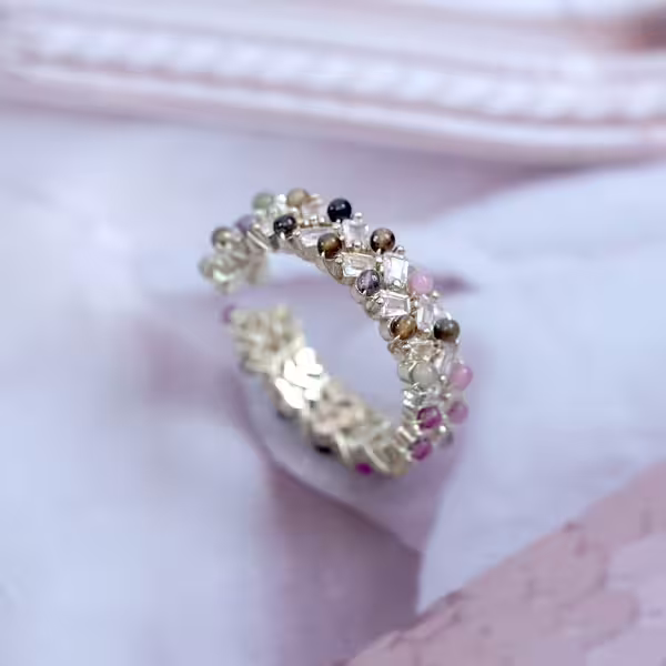 琉璃晶鑽小串珠×開口戒指