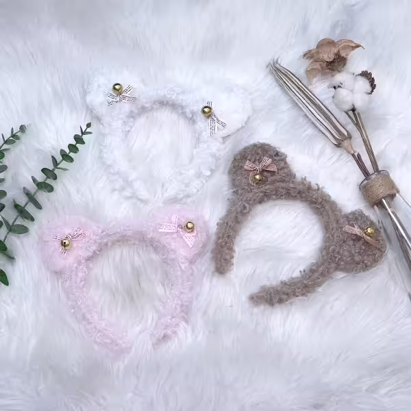 羊羔毛鈴鐺蝴蝶結熊耳×髮箍×共三色