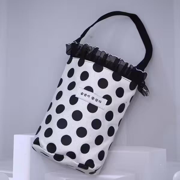 蕾絲邊韓文×輕巧手提袋×點點