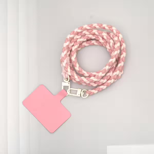 細繩雙色小麻花&times;手機斜背雙勾掛繩&times;深粉+淡粉