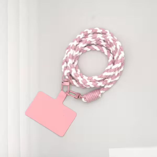 細繩雙色小麻花&times;手機斜背雙勾掛繩&times;粉+白