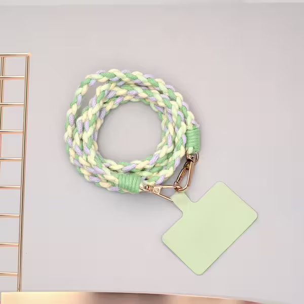 細繩四色小麻花&times;手機斜背雙勾掛繩&times;深綠+淺綠+紫+黃