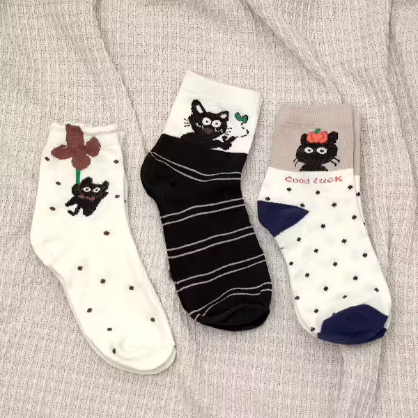 黑貓&times;低筒襪&times;三雙套件襪子組