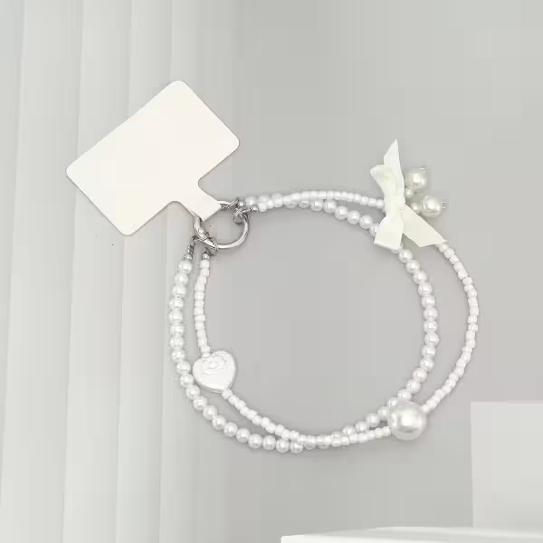 白珍珠圓舞曲&times;雙層手機腕帶掛繩