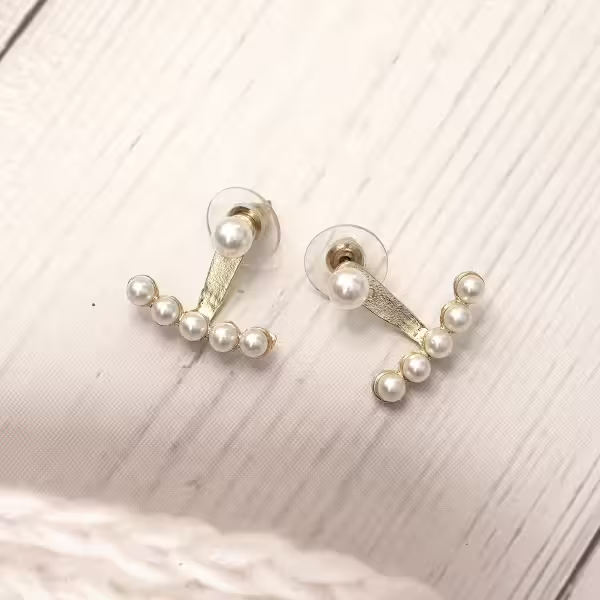 珍珠弧型&times;後掛式吊墜耳環