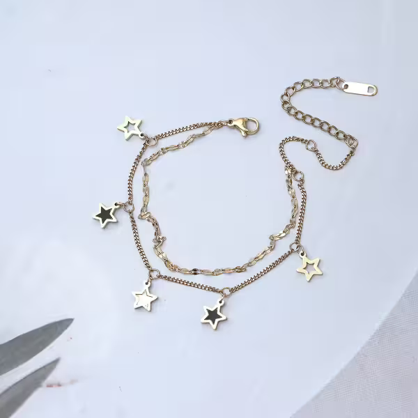 316鋼飾&times;星白星星&times;雙層腳鍊&times;金色