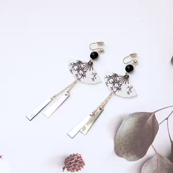 竹影古扇&times;蚊香盤U型耳夾