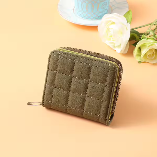 時尚格紋&times;對折短夾&times;拉鍊零錢包&times;綠色