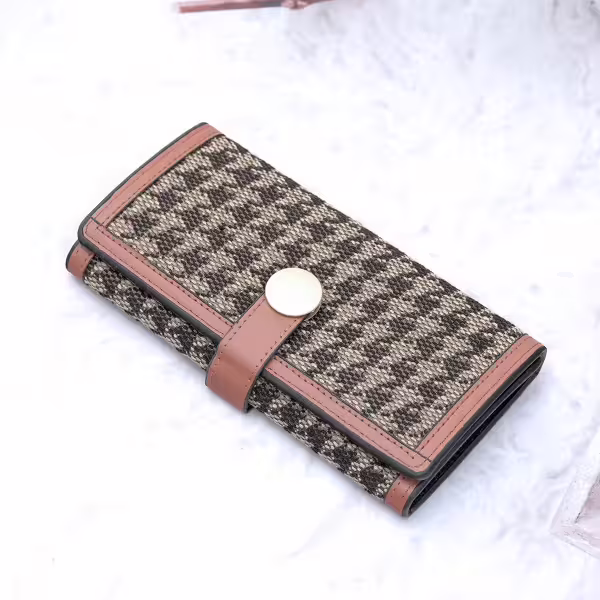 棕咖千鳥紋&times;三折長皮夾