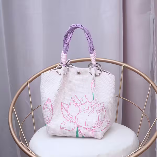 粉紅蓮花&times;針織手提袋