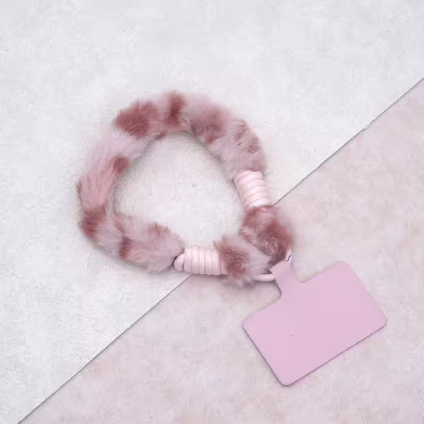 細款毛絨豹紋&times;手機腕帶掛繩&times;粉紅