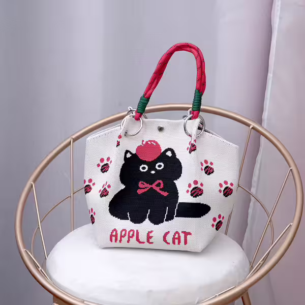 蘋果黑貓&times;針織手提袋