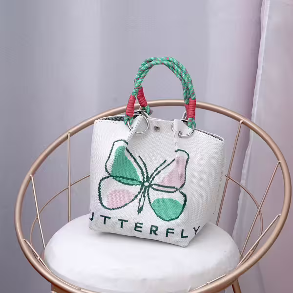 粉綠蝴蝶&times;針織手提袋