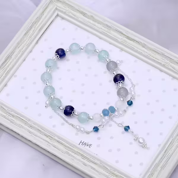 琉璃水藍藍&times;固定式串珠手鍊