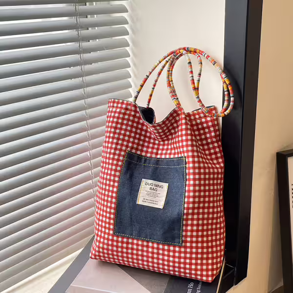 單寧紅格紋&times;雙面肩背包